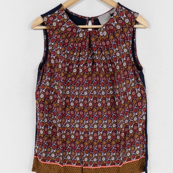 Anthropologie Vanessa Virginia Small Top Blouse Multicolor Geometric Pleated - Picture 1 of 8